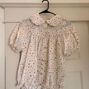 Fin & Vince Floral White Blouse with Puff Sleeves